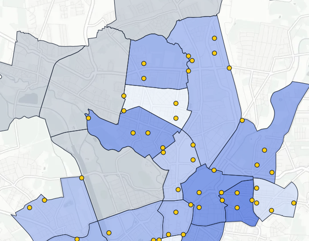 Map close-up: every zone carries auditable numbers.
